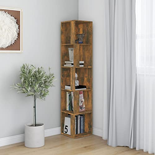 Tidyard Eckregal Bücherregal Standregal Wandregal Raumteiler 5 Fächer Holzwerkstoff Räuchereiche 33x33x164,5 cm von Tidyard