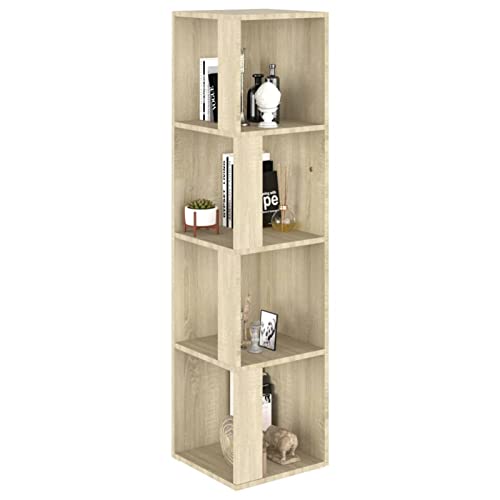 Tidyard Eckregal mit 4 Fächer Bücherregal Standregal Wandregal Ausstellungsregal Raumteiler Spanplatte Sonoma-Eiche 33x33x132 cm von Tidyard