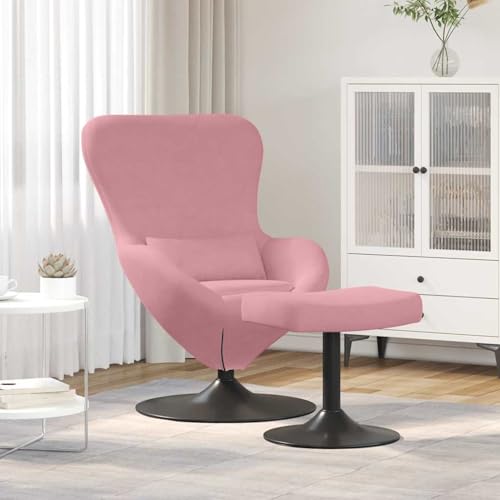 Tidyard Eierstuhl mit Fußstütze Rosa Samt, Flexibler Wohndrehsessel Computer Lesesessel für Wohnzimmer Schlafzimmer Arbeitszimmer42002748 von Tidyard