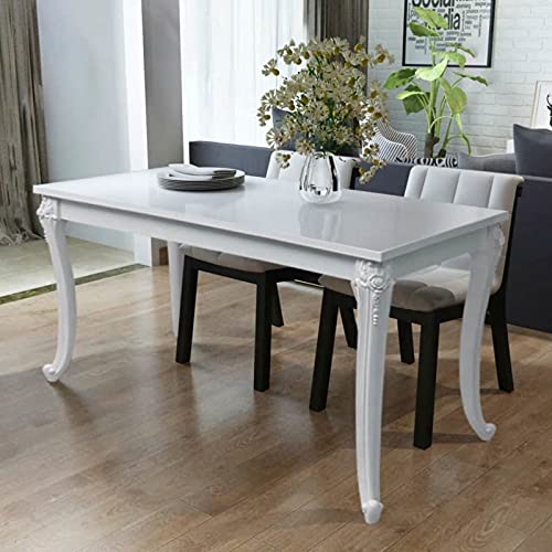 Tidyard Esstisch Esszimmertisch | MDF Tischfl?Che und Plastikbeine | Tisch für Esszimmer Wohnzimmer Küche 116 x 66 x 76 cm Hochglanz Weiss von Tidyard