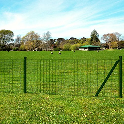 Tidyard Eurozaun-Set Gartenzaun mit Zaunpfosten Gitterzaun Stahl Maschendraht Robust Schutzzaun 25 x 1,2 m Maschenweite 100 x 100 mm PVC-Beschichtet Stahldraht Grün von Tidyard