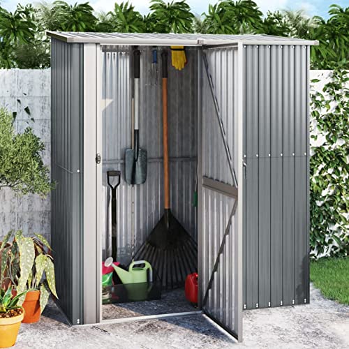 Tidyard Fahrradschuppen Gerätehaus Metall Geräteschuppen Garten Schuppen Gartenhaus Gartenschrank Geräteschrank Ohne Boden Verzinkter Stahl Grau 180,5x97x209,5 cm von Tidyard