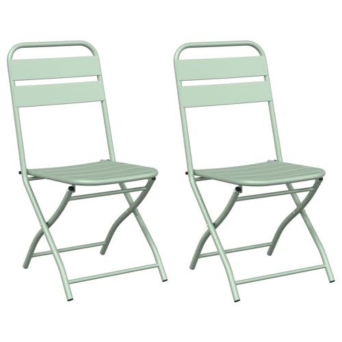 Tidyard Faltbare Gartenstühle 2er Set Lichtmint 42x52x82 cm Pulverbeschichteter Stahl Holzstühle Klappstühle für Balkon und Garten von Tidyard