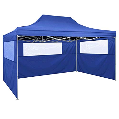 Tidyard Faltzelt mit 2 Wänden Pavillon Gartenpavillon Faltpavillon Garten Festzelt Partyzelt 3 x 4,5 m Blau von Tidyard