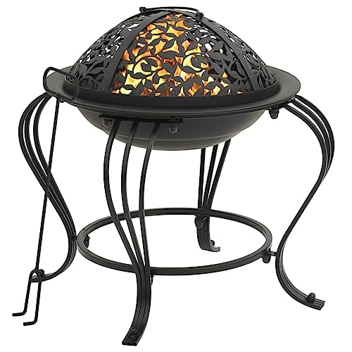 Tidyard Feuerstelle mit Schürhaken Feuerschale Feuerkorb Terrassenofen Gartenfeuer Terrassefeuer Outdoor Terrasse Garten 49 cm Stahl von Tidyard