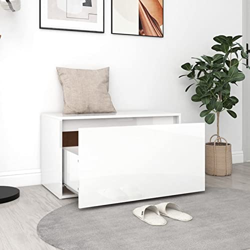 Tidyard Flurbank Sitzbank mit Schublade Sitztruhe Schuhbank Garderobenbank Truhenbank Bank mit Stauraum Holzwerkstoff 80x40x45 cm Hochglanz-Weiß von Tidyard