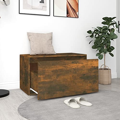 Tidyard Flurbank Sitzbank mit Schublade Sitztruhe Schuhbank Garderobenbank Truhenbank Bank mit Stauraum Holzwerkstoff 80x40x45 cm Räuchereiche von Tidyard