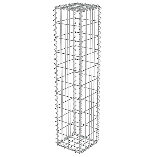 Tidyard Gabionenwand mit Abdeckung Gabione Säule Drahtkorb Steingabionen Steinkorb Verzinkter Stahl 20 x 20 x 100 cm (L x B x H),Hohe Belastbarkeit Silber von Tidyard