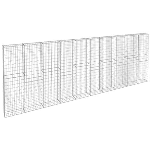 Tidyard Gabionenwand mit Abdeckung Gabione Verzinkter Stahl,Wand Sitzfläche Steinzaun Drahtkorb für Stützmauern Gartenzaun Mauer Säule,Abmessungen:600 x 30 x 200 cm (L x B x H) von Tidyard