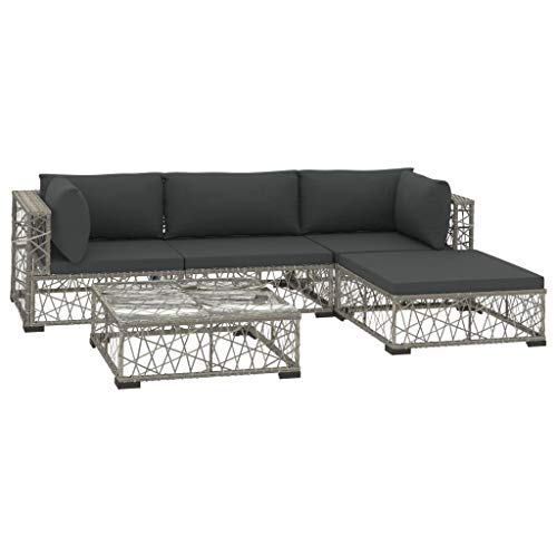 Tidyard Garten-Lounge-Set mit Auflagen Rattan-Gartensofagarnitur Möbel-Set Lounge-Set Gartensofa-Set Ecksofa Mittelsofa Mit markantem Webdesign,Gehärtetes Glas, Poly Rattan Grau von Tidyard