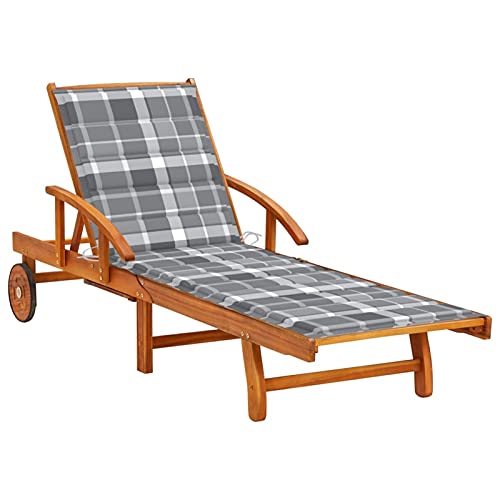 Tidyard Garten-Sonnenliege Relaxliege aus massivem Akazienholz mit Auflage,Freizeitliege Liegestühle Gartenliege Liege Strandliege mit 2 Rädern,Rückenlehne und die Fußstütze sind verstellbar von Tidyard
