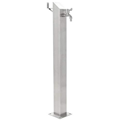 Tidyard Garten-Wassersäule Gartenzapfstelle aus Edelstahl Wasserzapfsäule Wasserverteiler 95cm,Garten Zapfsäule Wassersäule Quadratisch,Silbern von Tidyard
