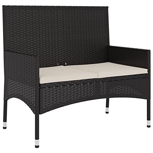 Tidyard Gartenbank 2-Sitzer Outdoor-Loungemöbel-Set mit Kissen Parkbank Sitzbank Gartenmöbel Outdoor-Bank Balkonbank Ruhebank Outdoor Möbel Maximale Tragfähigkeit (pro Sitz):110 kg,PE-Rattan,Schwarz von Tidyard