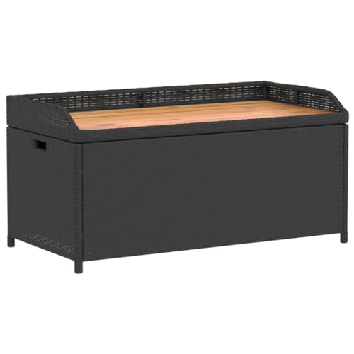 Tidyard Gartenbank mit Stauraum Parkbank Sitzbank Gartenmöbel Balkonbank Bank für Balkon Terrasse & Garten, Garten Aufbewahrungsbank Sofa Couch Liege,Schwarz 100x50x52 cm Poly Rattan Akazienholz von Tidyard