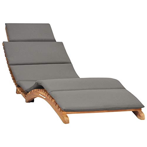 Tidyard Gartenliege Klappbar Holz Sonnenliege Liege Klappliege Outdoor Liegestuhl Relaxliege Holzliege mit Dunkelgrauer Auflage für Garten Terrasse Schwimmbad, Teakholz von Tidyard