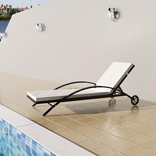 Tidyard Gartenliege mit Rollen Sonnenliege Rattan mit Auflage Relaxliege Liegestuhl Garten Lounge für Garten Terrasse Schwimmbad, Schwarz von Tidyard