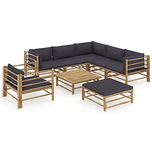 Tidyard Gartenm?Bel 8-TLG.Garten-Lounge-Set mit Dunkelgrauen Kissen Garten Garnitur Sitzgruppe Sofa Gartensofa Lounge Sitzgarnitur Gartenset Mittelsofa Ecksofa Fu?hocker Bambus von Tidyard