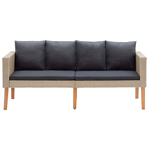 Tidyard Gartensofa 2-Sitzer mit Kissen Lounge Sofa Gartenmöbel Gartenbank Bank Rattansofa Balkon Terrasse Garten Poly Rattan Beige mit Anthrazit Kissen 165 x 67 x 60 cm von Tidyard