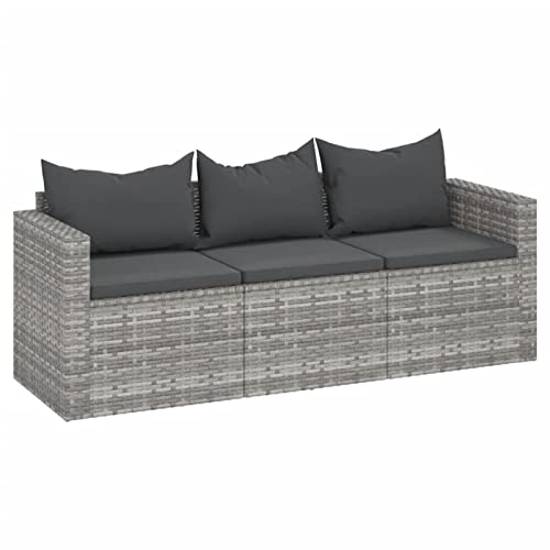 Tidyard Gartensofa 3 Sitzer Rattan, Modular Sofa, Rattansofa, Gartenlounge, Gartenmöbel Poly Rattan Grau von Tidyard