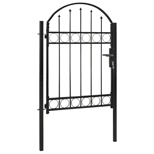 Tidyard Gartentor Zauntor mit Gewölbter Spitze,Rundbogen Gartentür Metalltor Hoftor Hoftür Tor Zaun Pforte Gartenpforte Zauntür 100 x 125 cm (B x H) Ausgestattet mit Schloss und Griff, schwarz von Tidyard