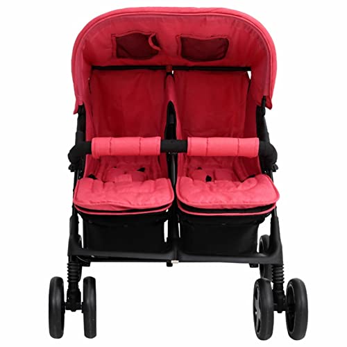 Tidyard Geschwisterwagen mit Verstellbare Dach & Ablagekorb Doppelkinderwagen Zusammenklappbar 2 In 1 Zwillinge Buggy Zwillingspuppenwagen Zwillinge Kinderwagen Buggy Kinderwagen Rot Stahl von Tidyard