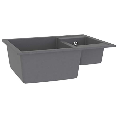 Tidyard Granit-Spülbecken Küchenspüle 580 x 440 x 172 mm Mit ?berlauf Doppelbecken,Abflussloch-Durchmesser:90 mm, 80% Quarz, 20% Harz von Tidyard