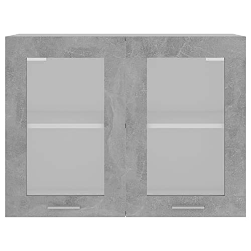 Tidyard Hängeglasschrank 2 Regalböden Hängeschrank Einbauküche Küchenzeile Küchenmöbel Oberschrank Küchenschrank Spanplatte Betongrau 80x31x60cm von Tidyard