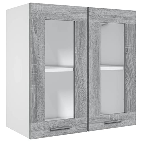 Tidyard Hängeschrank Küchenschrank Aufbewahrungsschrank Einbauküche Küchenzeile Küchenmöbel Oberschrank Küche Schrank,Mit 2 Türen und 1 Regalböden, Glas Grau Sonoma 60x31x60 cm Holzwerkstoff von Tidyard