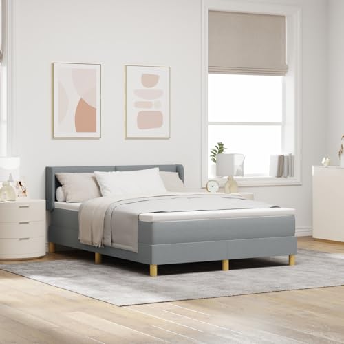 Tidyard Hellgraues Boxspringbett mit Matratze 140x190 cm Modernes Bett für Schlafzimmer Gästezimmer Apartments von Tidyard