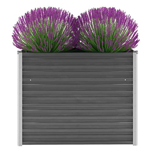 Tidyard Hochbeet Gartenbeet Pflanzbeet Frühbeet Pflanzkübel Pflanzkasten Blumenkasten Gemüsebeet Blumenbeet Gartenpflanzen Offene Unterseite für Balkone Raised Bed Verzinkter Stahl 100 x40 x77 cm Grau von Tidyard