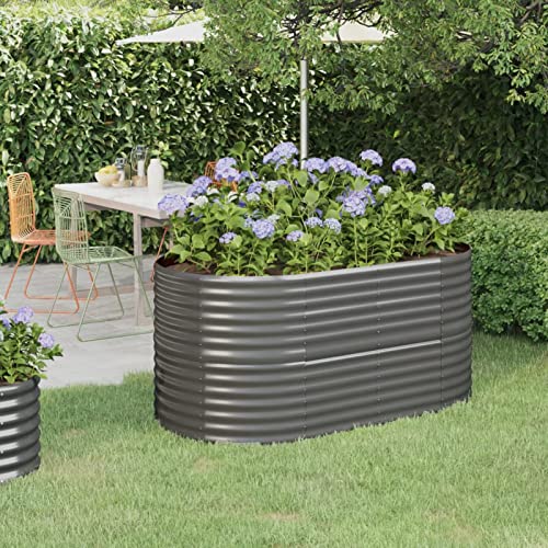 Tidyard Hochbeet Metall Pflanzkübel Pflanzbeet Kräuterbeet Blumentopf Blumenkasten Blumenkübel Gartenbeet Frühbeet Pulverbeschichteter Stahl 152x80x68 cm Grau von Tidyard