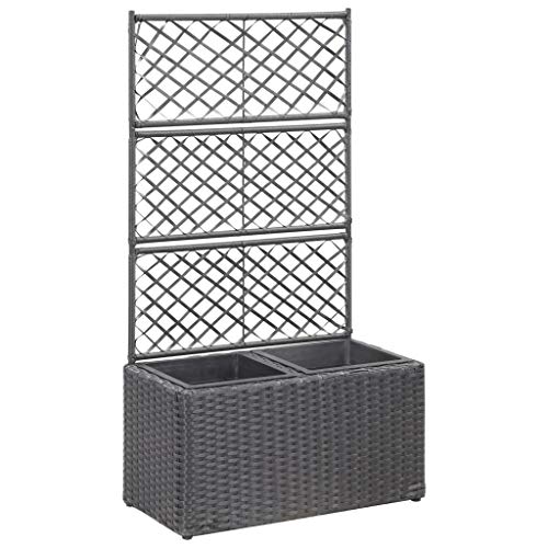 Tidyard Hochbeet mit Rankgitter 2 Töpfe Blumenkasten Pflanzkasten Blumenkübel Gartenspalier Rankkasten Rankgitter Rankhilfe 58×30×107cm Poly Rattan Schwarz von Tidyard