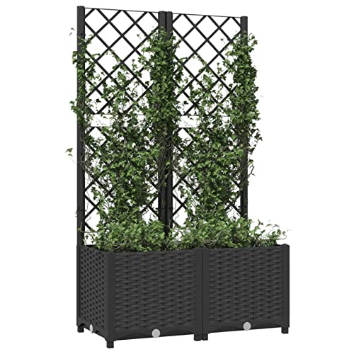 Tidyard Hochbeet mit Rankgitter Pflanzkübel Pflanzkasten Blumenkübel Gartenspalier Spalier Rankhilfe Rankkasten Schwarz 80x40x136 cm PP von Tidyard