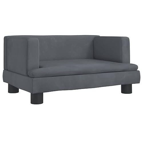 Tidyard Hundebett Haustier-Sofa Hundesofa Tierbett Haustiersofa Welpenbett Hundecouch Haustierbett Liegebett Hundekörbchen Katzensofa 60 x 40 x 30 cm (B x T x H) Samt massives Kiefernholz,Dunkelgrau von Tidyard