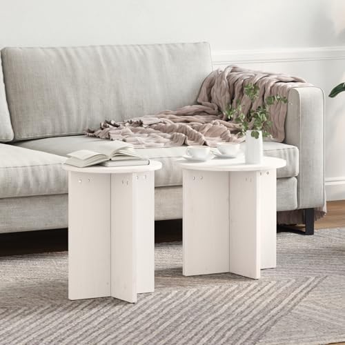 Tidyard Kaffeetisch Set 2 pcs Weiß 41,5 x 41,5 x 41 cm Massivkiefer, Wohnzimmertisch Moderne Kaffeetische für Wohnzimmer von Tidyard