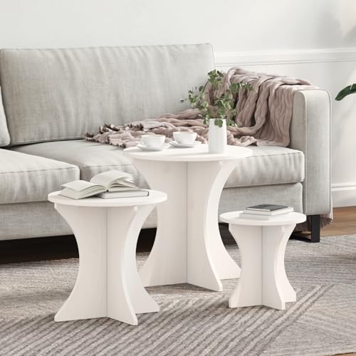 Tidyard Kaffeetisch Set 3 pcs Weiß 46 x 46 x 47 cm Massivkiefer, Wohnzimmertisch Moderne Kaffeetische für Wohnzimmer von Tidyard