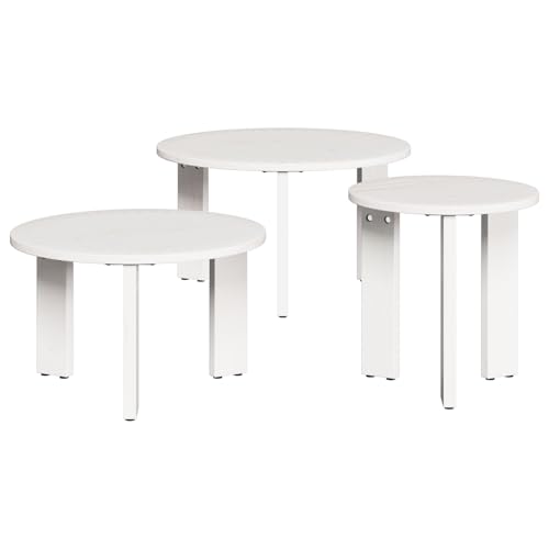 Tidyard Kaffeetisch Set 3 pcs Weiß 47,5 x 47,5 x 27 cm Massivkiefer, Wohnzimmertisch Moderne Kaffeetische für Wohnzimmer von Tidyard
