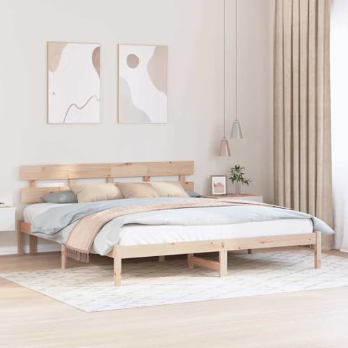 Tidyard Kiefernholz-Bettgestell Naturholz Massives Kiefernholz 180 x 200 cm, Plattformbettgestell doppelbett einzelbetten für Schlafzimmer Gästezimmer872179 von Tidyard