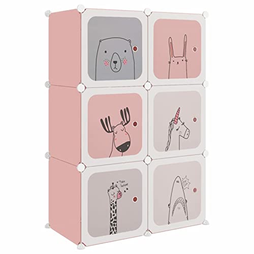 Tidyard Kinderschrank Modular Würfelregal mit 6 Würfeln Rosa PP Würfel-Regalsystem Kinderregal Kunststoffschrank Würfel-Schrank 74 x 36,5 x 108 cm (L x B x H),PP (Polypropylen), Stahl,Rosa von Tidyard