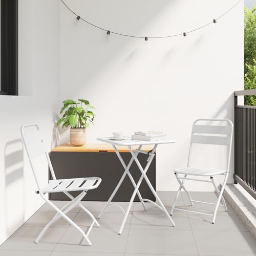 Tidyard Klappgartenstühle 2er Set Weiß Stahl Holzstühle Klappstühle für Balkon und Garten von Tidyard