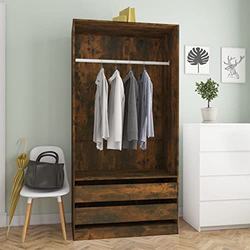 Tidyard Kleiderschrank Garderobe Kleidungsaufbewahrung Kleiderständer Dielenschrank Lagerschrank Schrank Garderobenschrank Mehrzweckschrank Kleiderschränke Räuchereiche 100x50x200 cm Holzwerkstoff von Tidyard