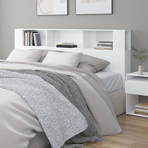 Tidyard Kopfteil mit Ablagen Bettkopfteil Bett Kopfteil Kopfenden Betthaupt Kopfteil-Regal Bücherregal-Kopfteil für Bett Bettgestell Bettrahmen Schlafzimmer Hochglanz-Weiß 200x18,5x104,5 cm von Tidyard