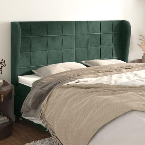 Tidyard Kopfteil mit Ohren Dunkelgrün 203x23x118/128 cm Samt, Polsterkopfteil Betthaupt Bettkopfteil Schlafzimmer Wohnzimmer Paneele3118025 von Tidyard