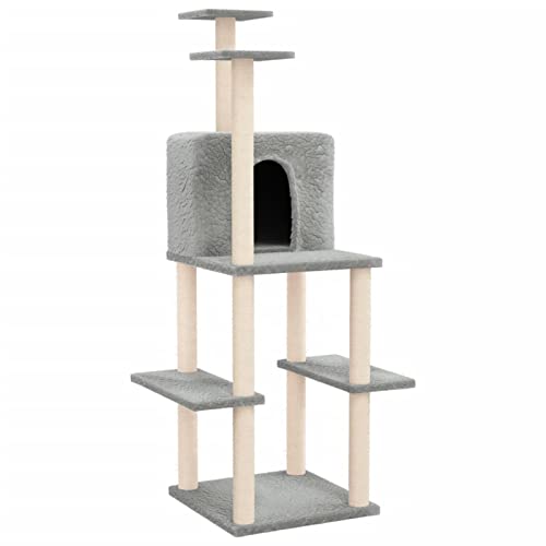 Tidyard Kratzbaum mit Sisal-Kratzsäulen Katzenkratzbaum Katzenbaum Aktivitätskratzbäum Kletterturm Kletterbaum Katze Katzen-Spielplatz Kratzstamm Kratzbäumen 73 x 47,5 x 144,5 cm (L x B x H) Hellgrau von Tidyard