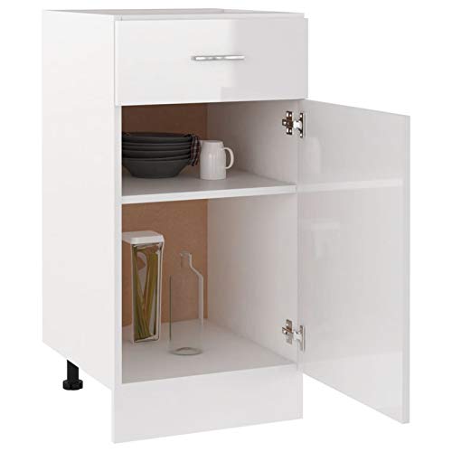 Tidyard Küchenschrank 2 Regalböden 1 Schublade Schrank Küchenzeile Küchenmöbel Schubladenschrank Lagerschrank Hochglanz-Weiß 40x46x81,5cm Spanplatte von Tidyard