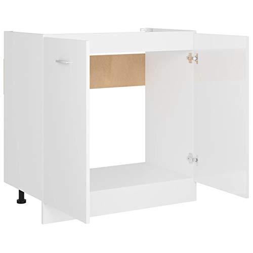 Tidyard Küchenschrank Spülenunterschrank Küchenzeile Küchenmöbel Unterschrank Küchenunterschrank Schrank, Spanplatte Hochglanz-Weiß 80 x 46 x 81,5 cm von Tidyard