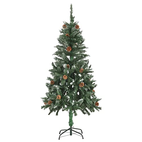 Tidyard Künstlicher Weihnachtsbaum Weißem Glitzer Mit Ständer aus Eisen Tannenbaum Christbaum Kunstbaum Weihnachten mit Kiefernzapfen,Mit weißem Glitzer an den Astspitzen Baumhöhe: 150 cm von Tidyard