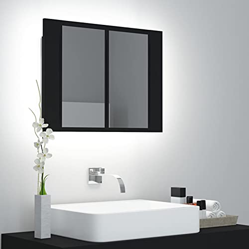 Tidyard LED Bad Spiegelschrank,LED Beleuchteter Badezimmer Spiegelschrank,Spiegelschränke für Bad mit LED, Wandschrank Wandspiegelschrank Schrank Badmöbel,mit 2 Regalböden,Schwarz 60x12x45 cm von Tidyard