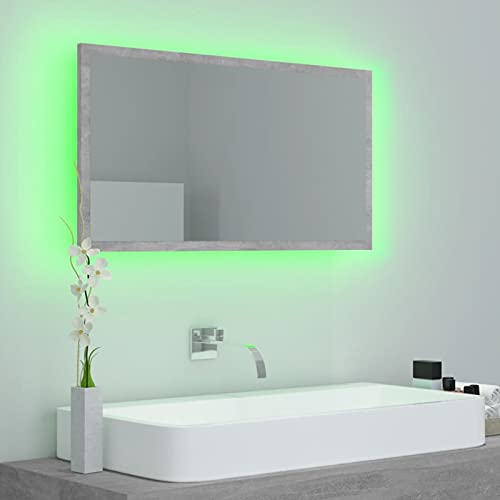 Tidyard LED Badspiegel Wandspiegel Badezimmerspiegel Lichtspiegel Spiegel Hängespiegel Bad Badezimmer Beleuchtung Betongrau 80x8,5x37cm Spanplatte von Tidyard