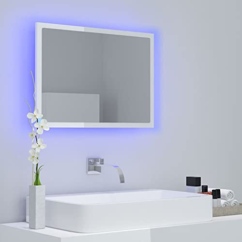Tidyard LED Badspiegel Wandspiegel Badezimmerspiegel Lichtspiegel Spiegel Hängespiegel Bad Badezimmer Beleuchtung Hochglanz-Weiß 60x8,5x37cm Spanplatte von Tidyard